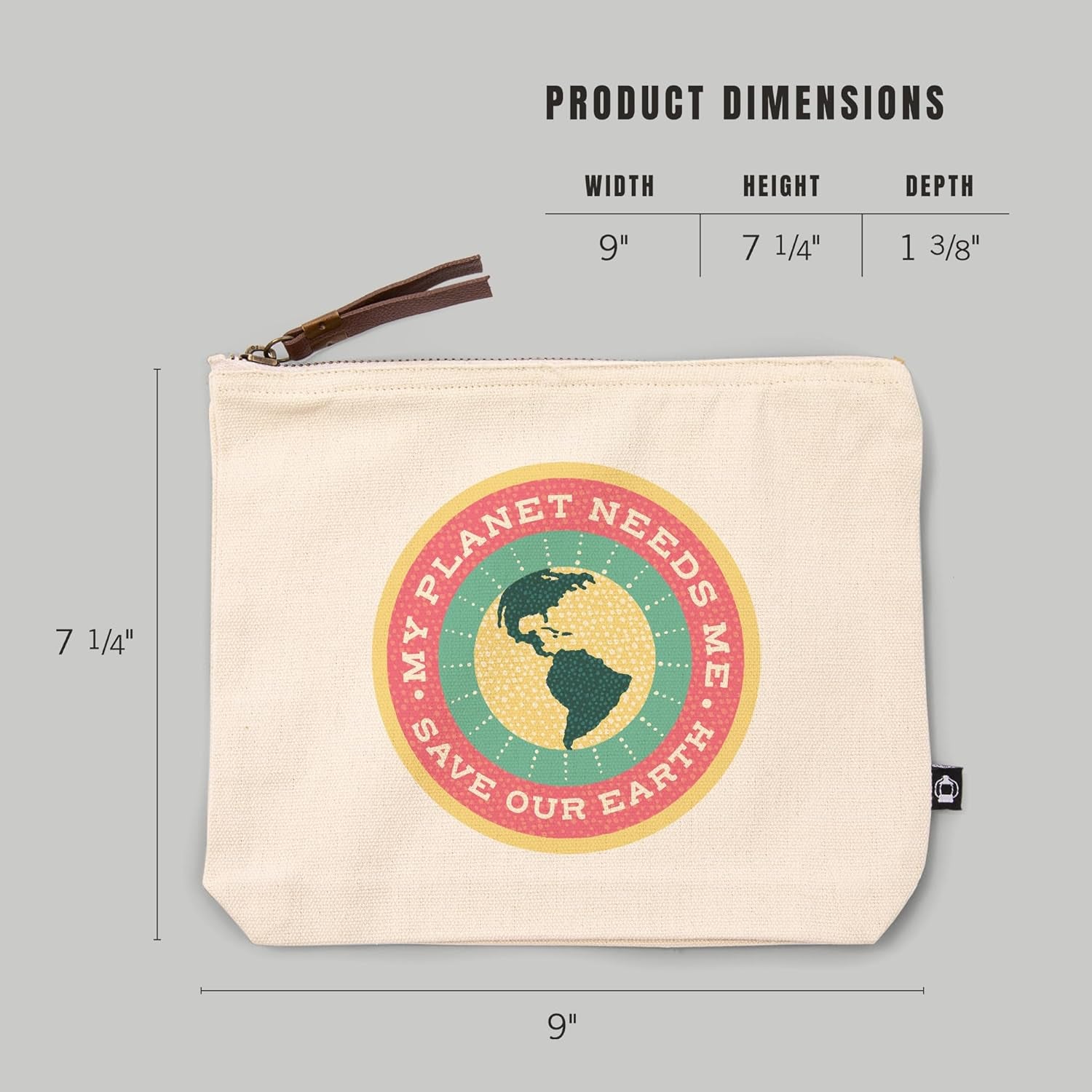 Young Conservationist Collection, Earth, My Planet Needs Me, 100% Cotton Zipper Pouch, Travel Accessory, Go Bag