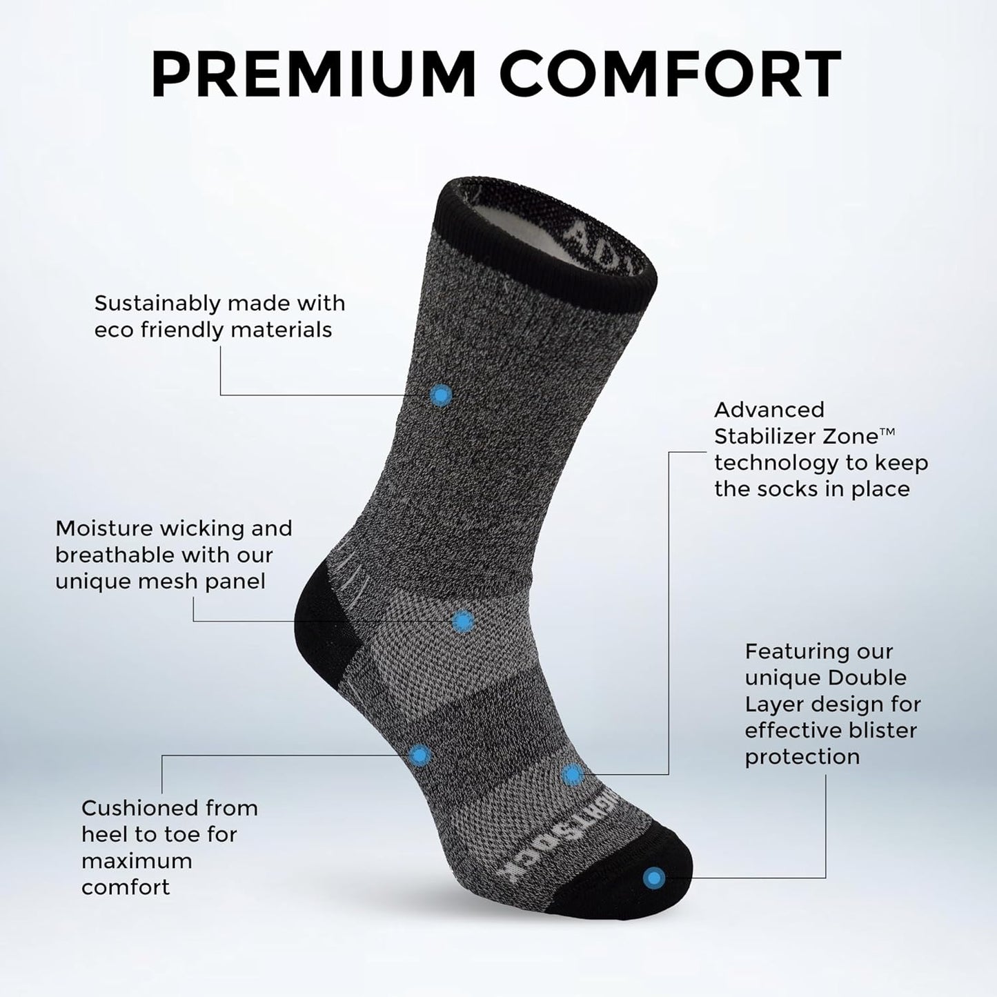 Adventure Crew Hiking Socks for Men and Women – Cushioned, Eco-Friendly anti Blister Socks - American Made