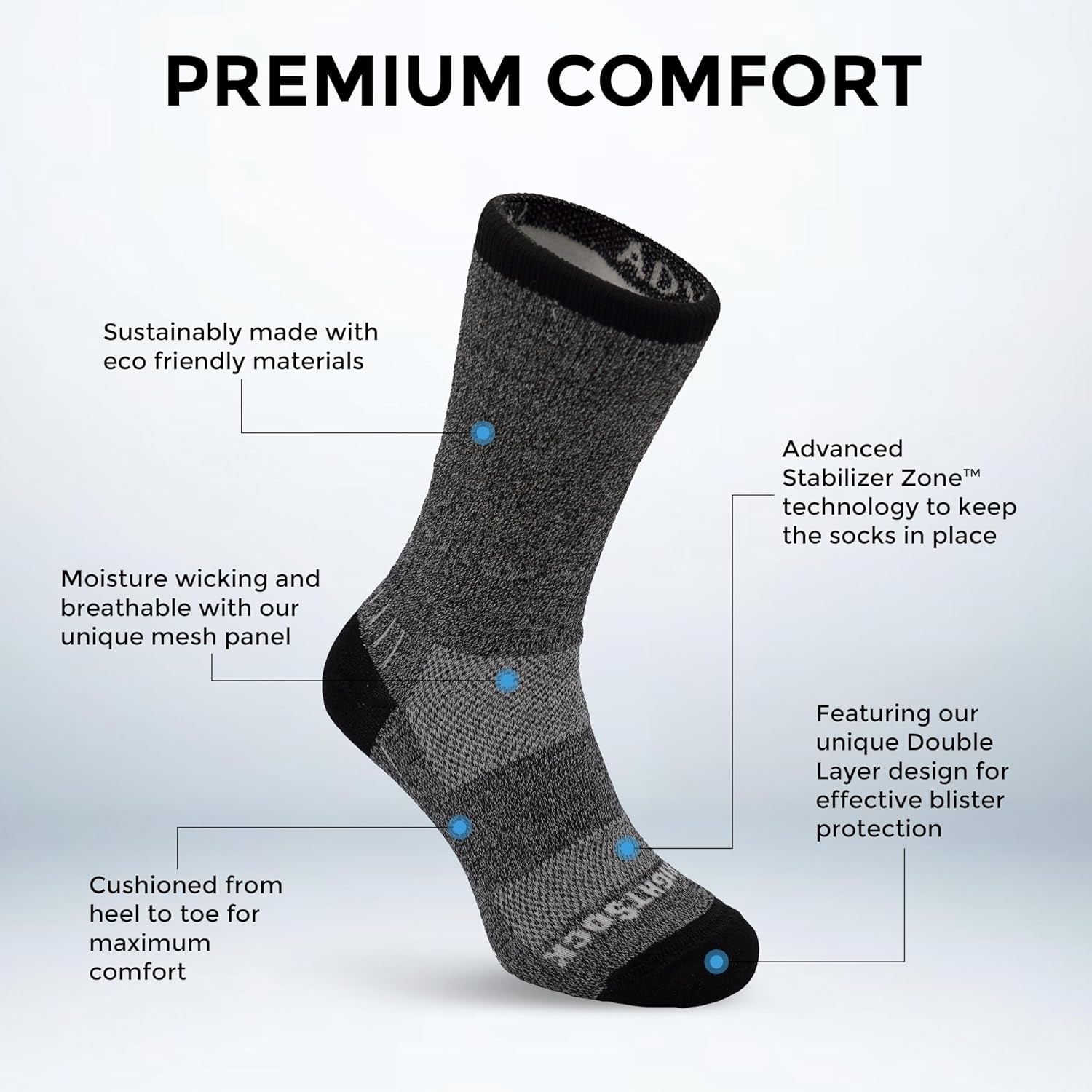 Adventure Crew Hiking Socks for Men and Women – Cushioned, Eco-Friendly anti Blister Socks - American Made