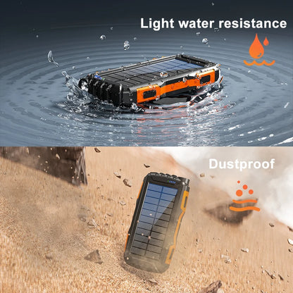 Solar Charger 20000Mah Power Bank Portable Solar Phone Charger, Camping Waterproof External Battery Charger for Cell Phone, 2 Usb/Led Flashlight with Compass for Outdoor Activities