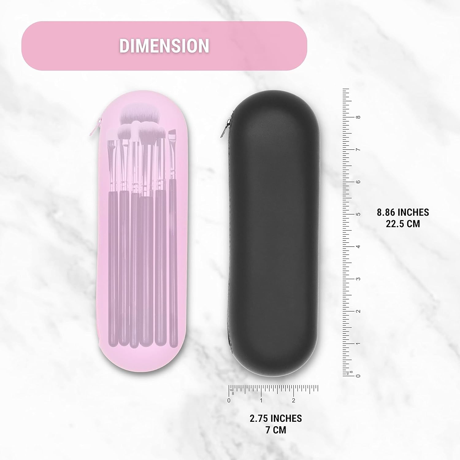 Travel Makeup Brush Holder with Zipper, 2 Pack, Silicon Trendy and Portable Cosmetic Face Brushes Holder, Soft and Sleek Makeup Tools Organizer for Travel (Pink & Black)