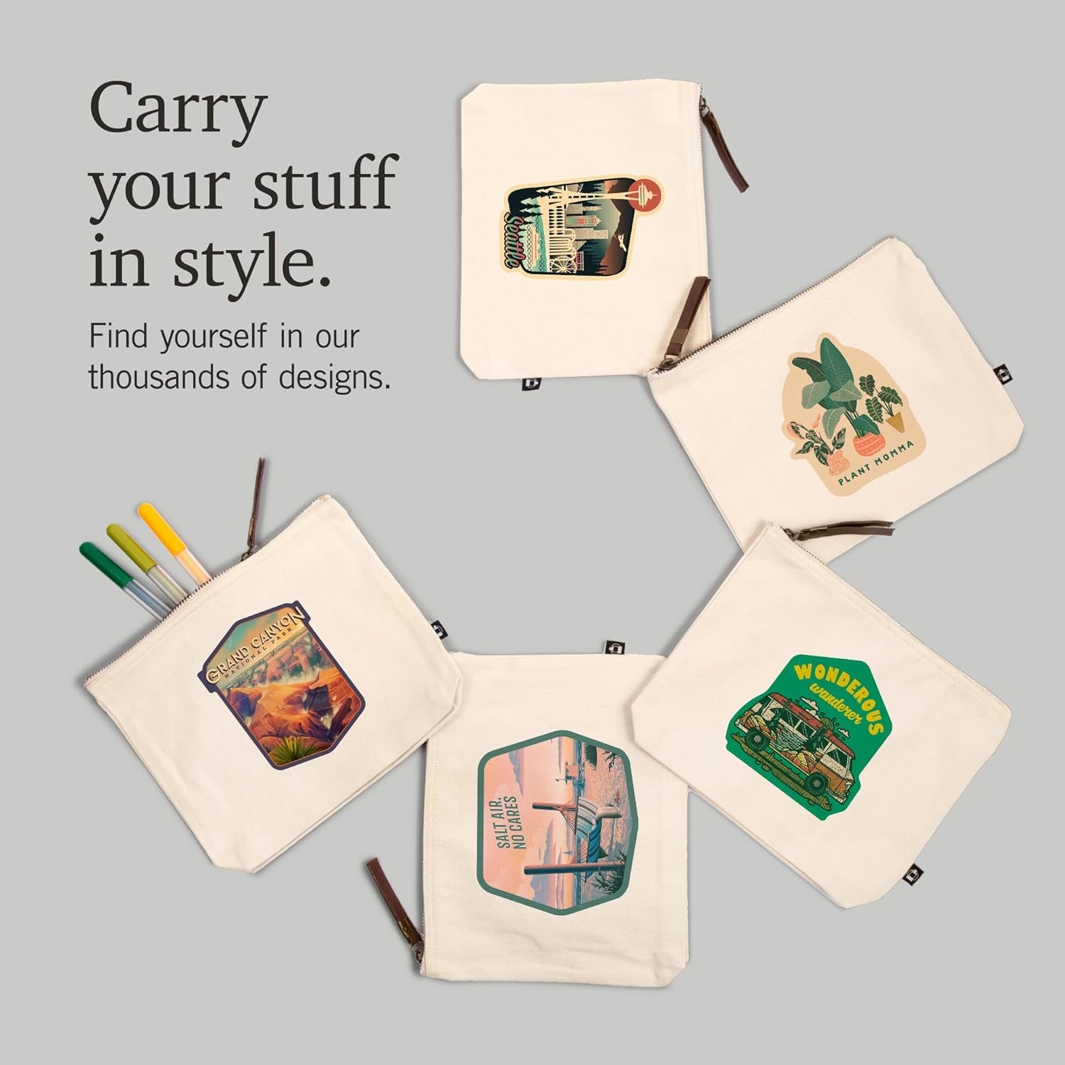 Young Conservationist Collection, Earth, My Planet Needs Me, 100% Cotton Zipper Pouch, Travel Accessory, Go Bag