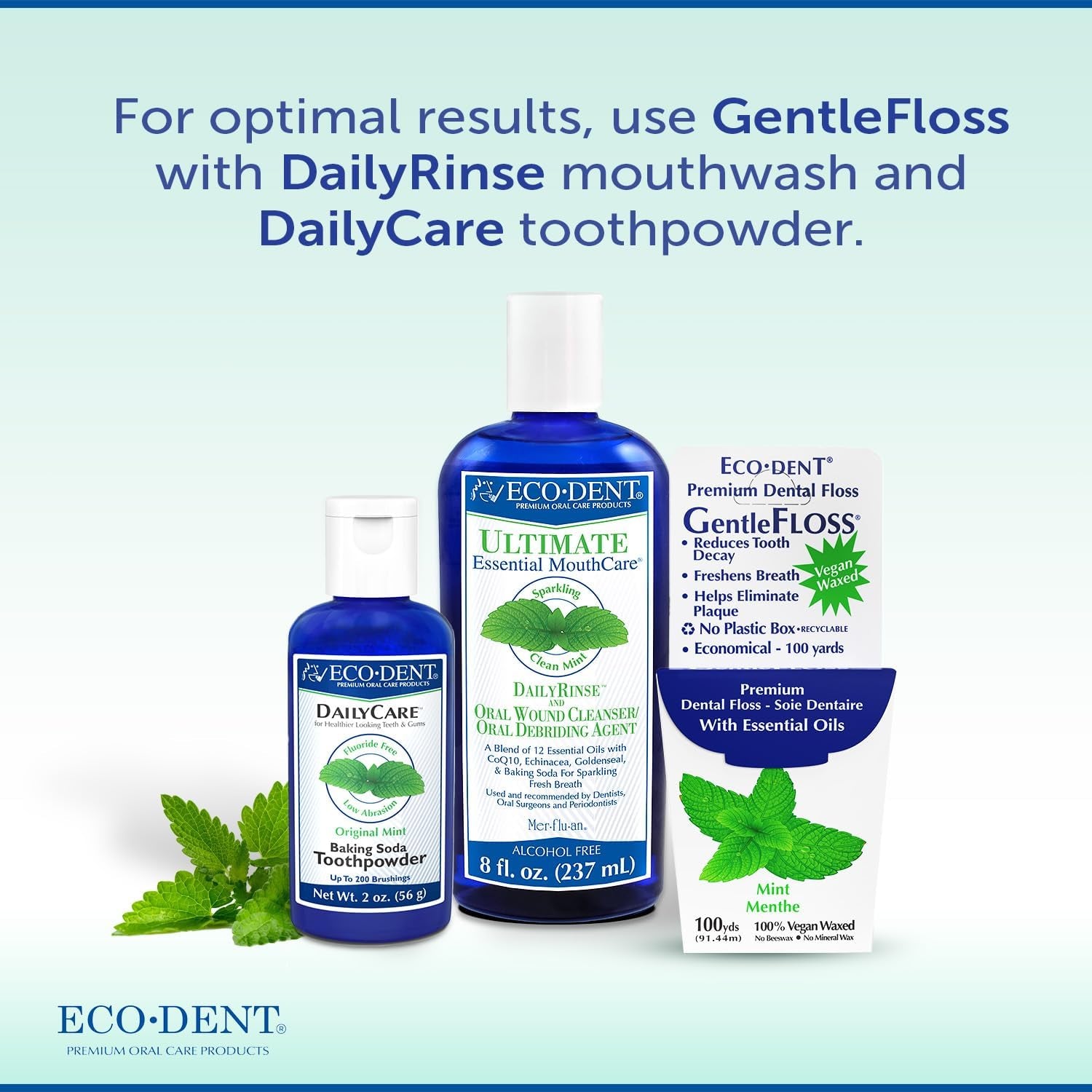 Gentlefloss Dental Floss, Waxed, Mint - Floss with Vegan Plant-Based Wax, Recyclable Cardboard Packaging, 100 Yds Ea (Pack of 6)