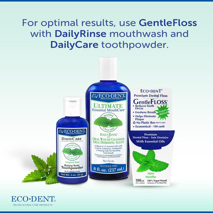 Gentlefloss Dental Floss, Waxed, Mint - Floss with Vegan Plant-Based Wax, Recyclable Cardboard Packaging, 100 Yds Ea (Pack of 6)